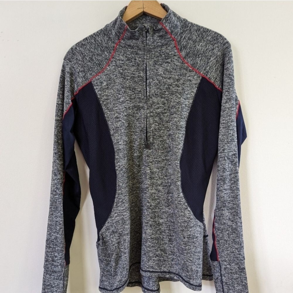 Athleta Running Wild Half Zip Pullover Blue/Gray with Red Stitching M Medium